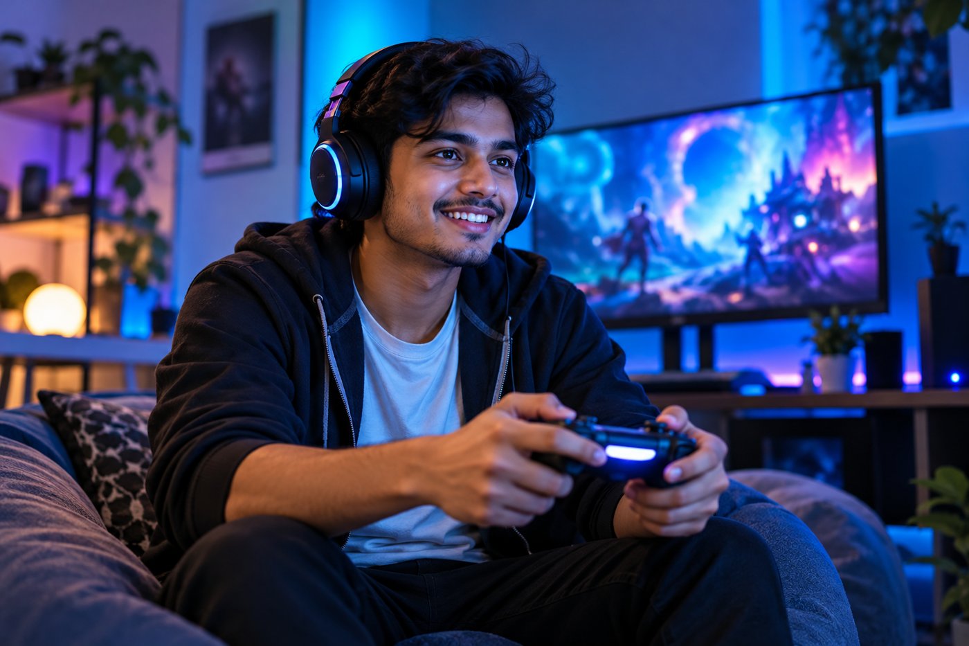 Illustrative image of a gamer enjoying a connected home.